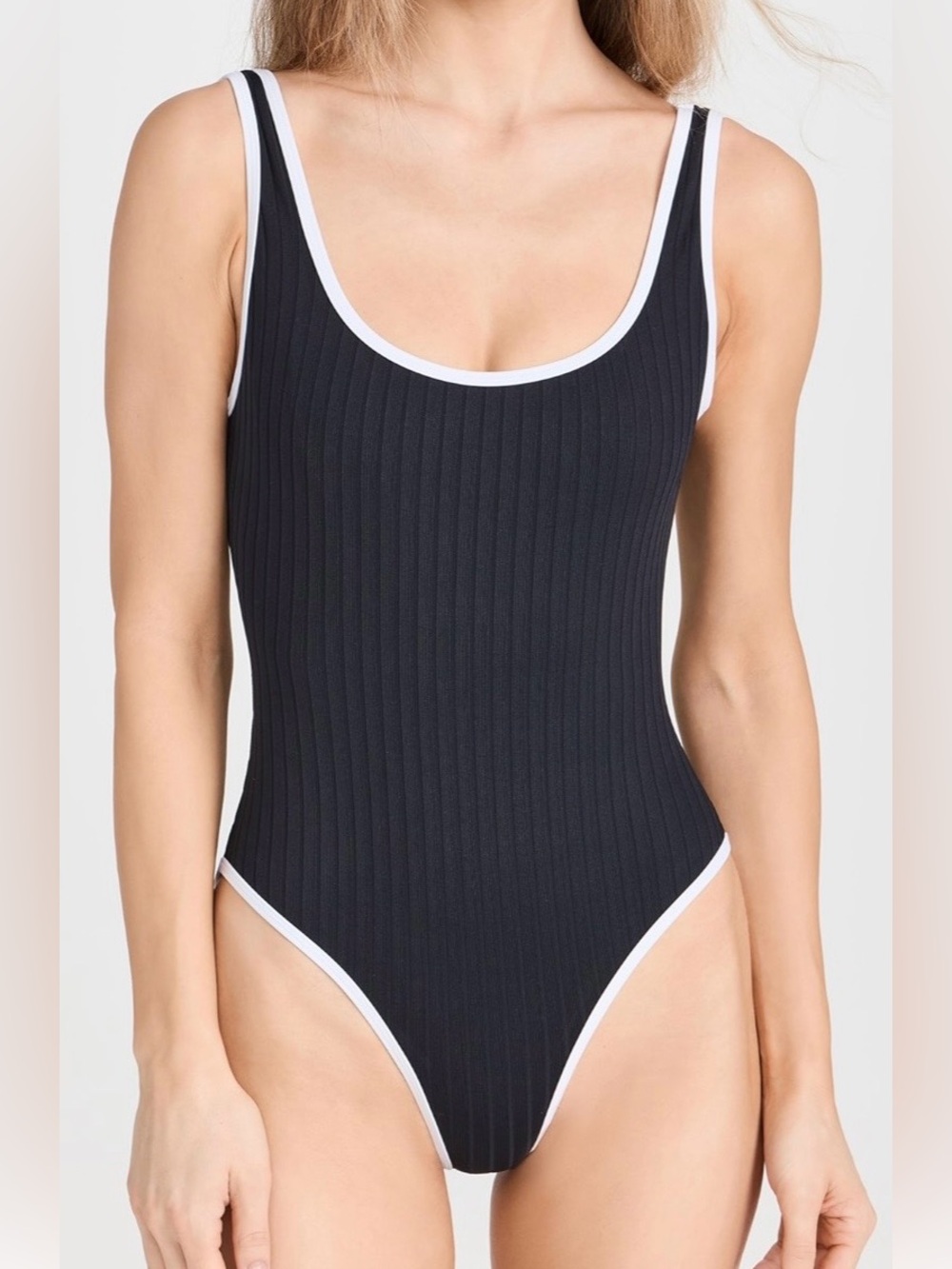 Solid & Striped The Annmarie Ribbed One Piece Swimsuit Black White M